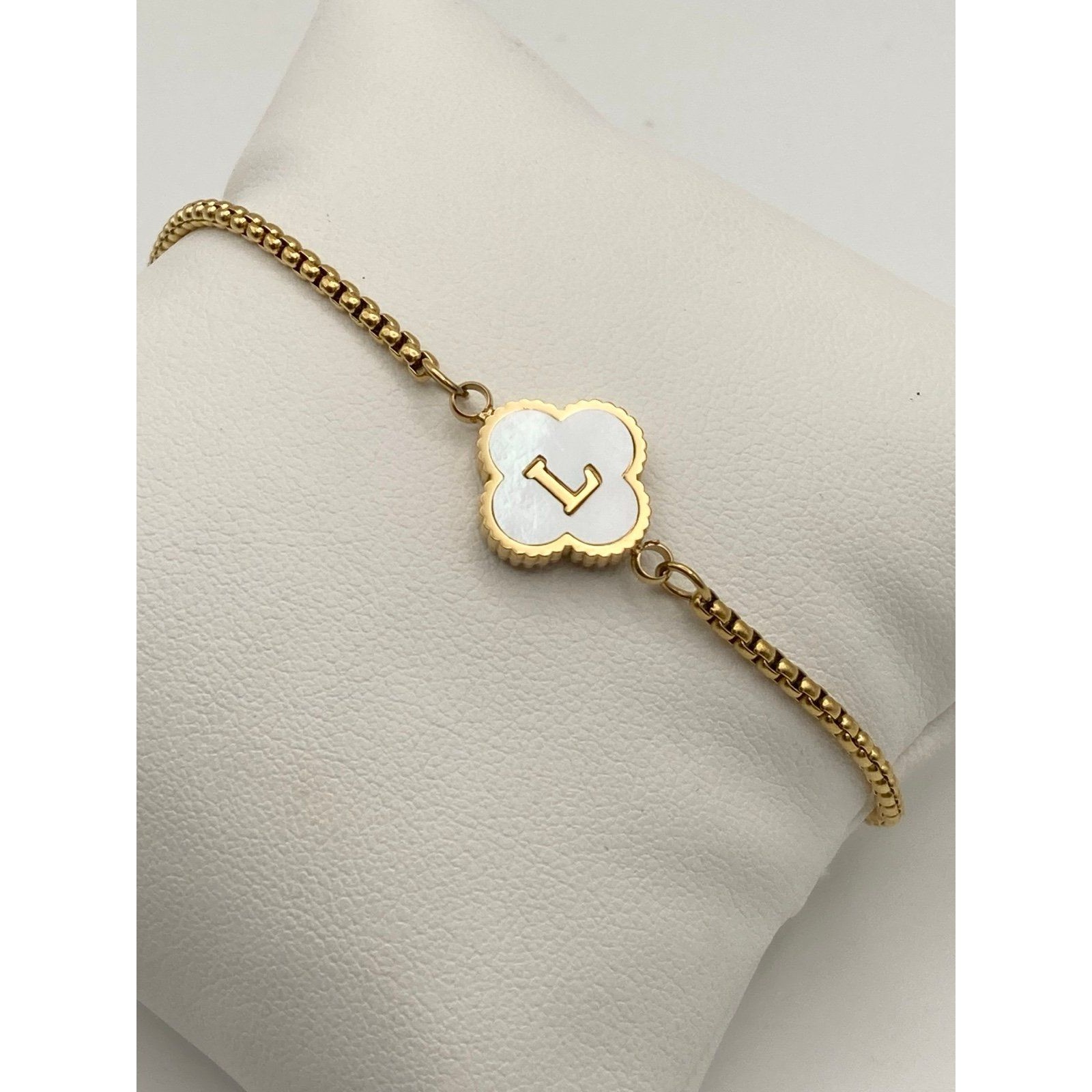 18k Gold Plated Mother Of Pearl Initial L Adjustable Bracelet